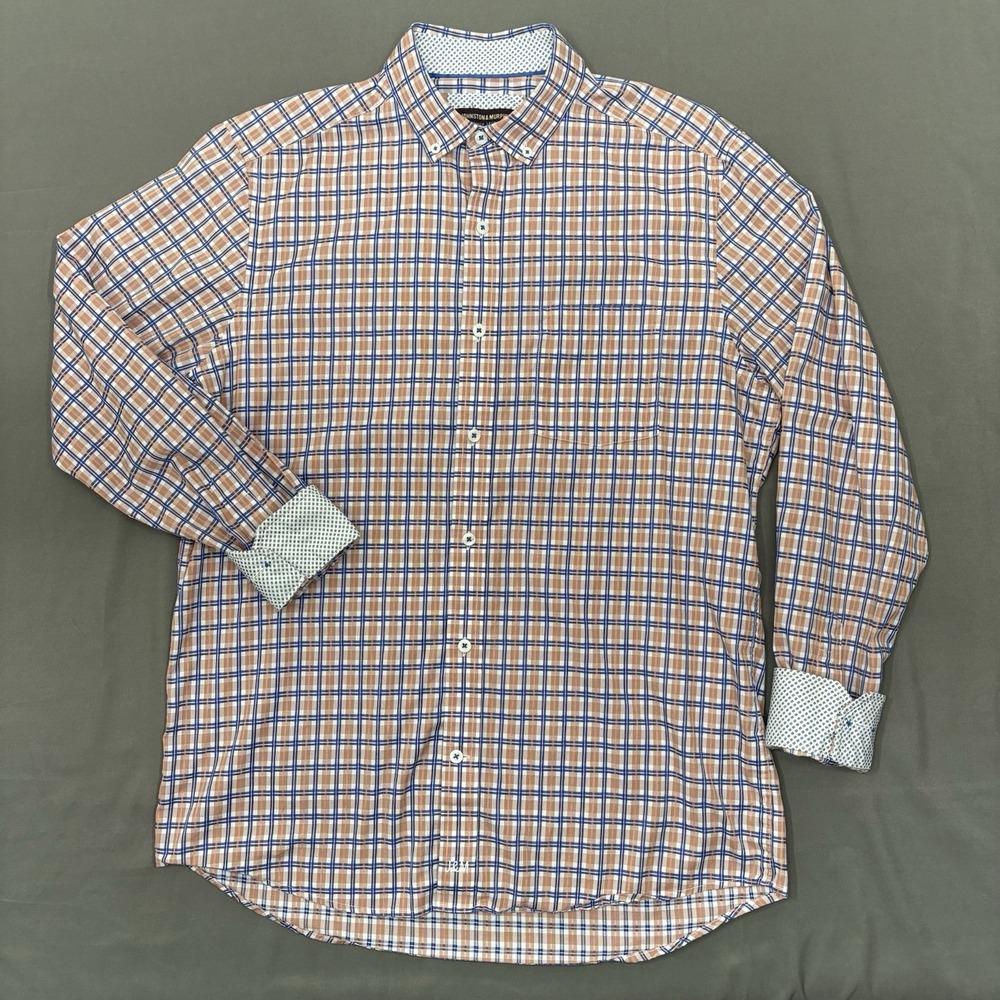 Johnston Murphy Performance Pattern Shirt M Long Sleeve Flip Cuff Button Down